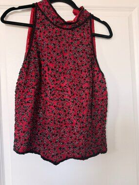 Adrianna Papell Fully Beaded Silk Evening Top – Red & Black